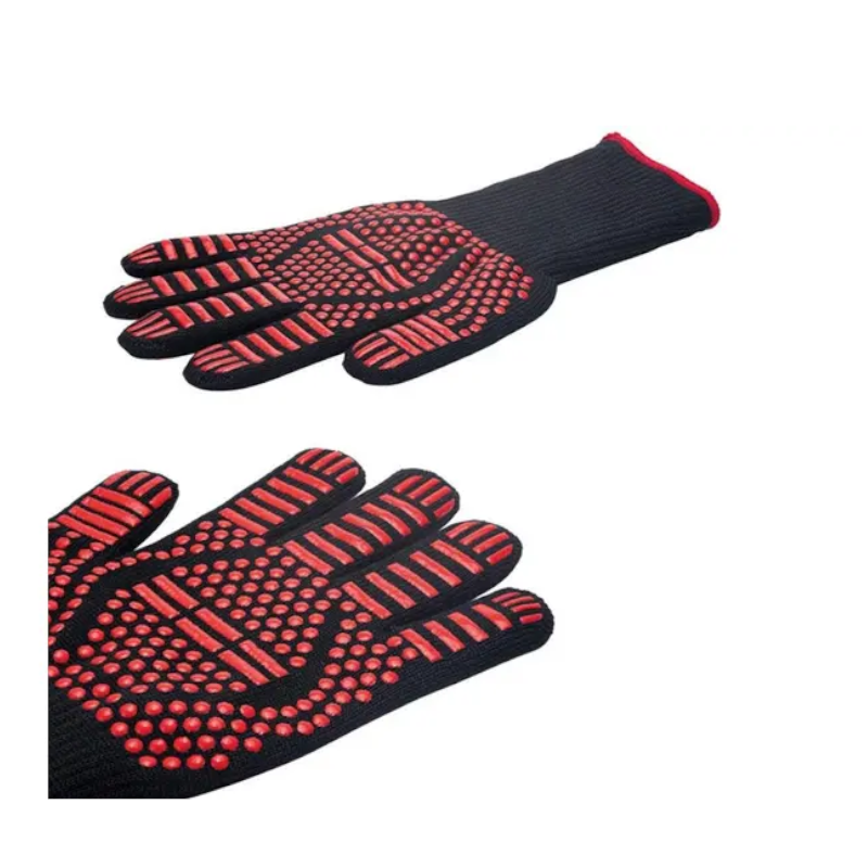 1 Pair Red Stripe Bbq Gloves Heat Resistant Oven Fireproof Flame Retardant Barbecue Cooking Microwave Tool