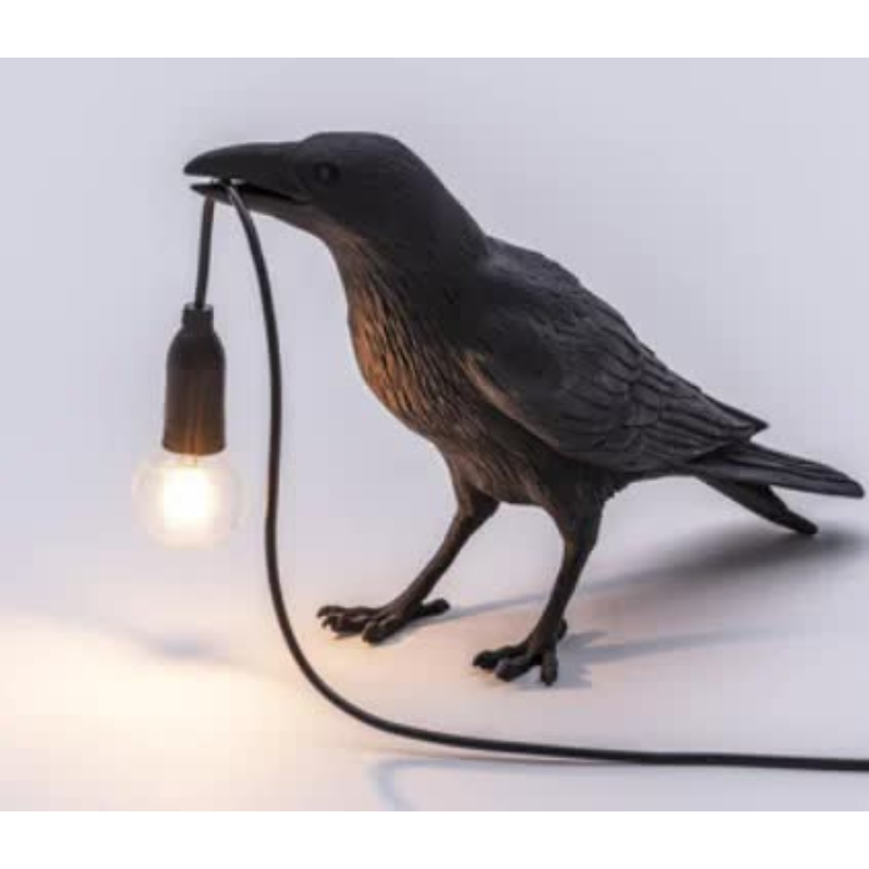 Black Bird Standing Shape Nordic Resin Wall Lamp Creative Animal Bedside Decorative Usb Night Light Stylish Perched For