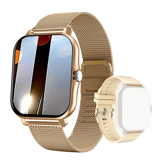 Elosung Steel Bracelet With Silicone Strap Gold Smart Fitness Watch Large Display 24 Sport Modes Heart Rate Monitor & Mo