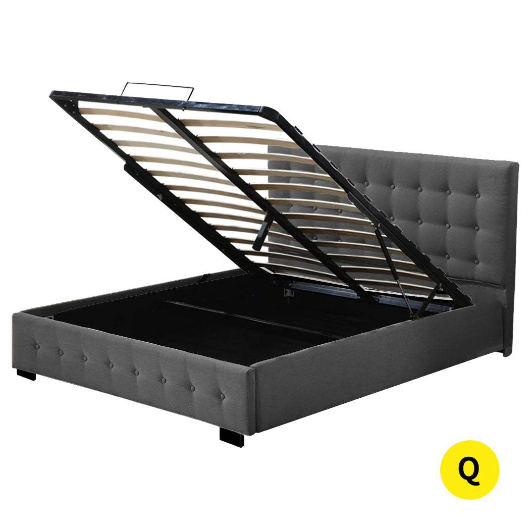 Queen Fabric Bed Frame Tufted Dark Grey Modern And Comfortable Bedding For Bedroom Decor