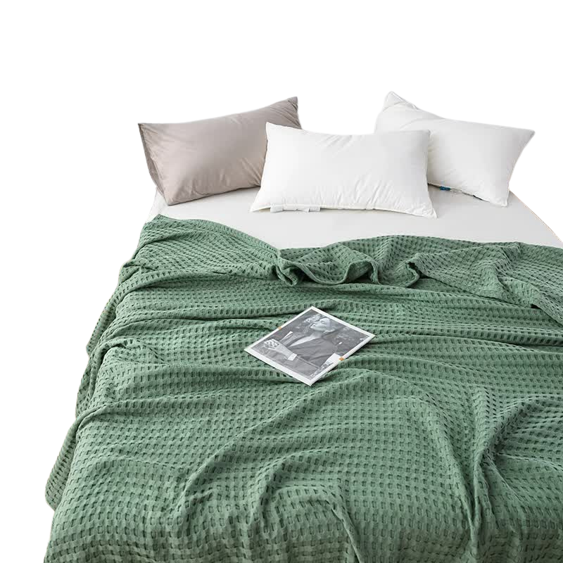 Cotton Waffle Blanket Air Conditioning Blanket/Throw/Summer Quilt 200*230Cmgreen