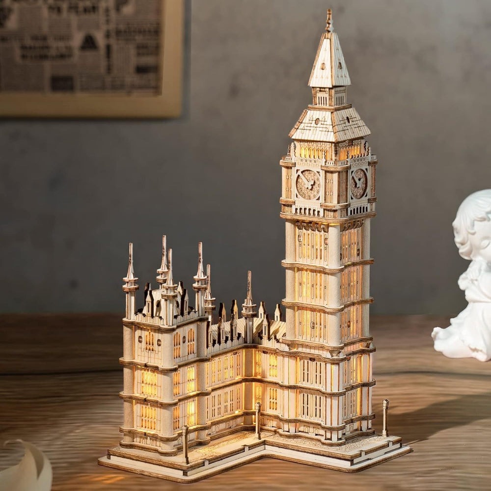 Robotime Rokr 3D Wooden Puzzle Diy Big Ben Toys With Led Light For Teens Xmas Gifts Tg507