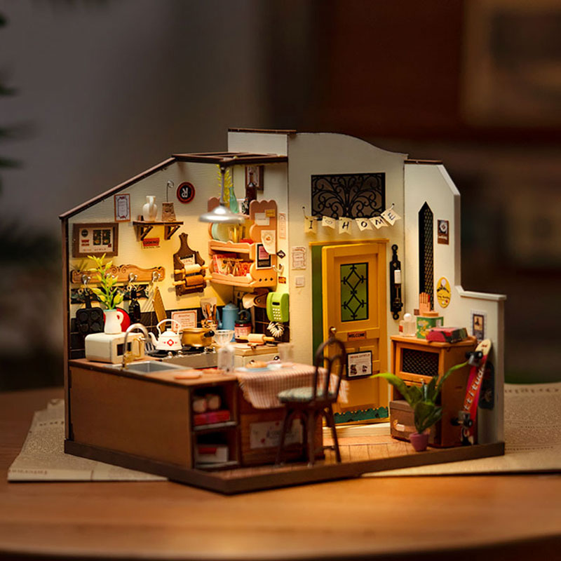 Rolife Happy Kitchen Dollhouse Minature House Diy Puzzle With Led Light