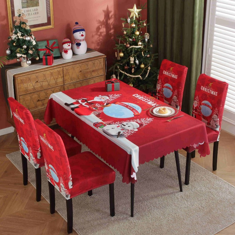 Printed Festive Christmas Table Cloths Chair Covers Party Decorations