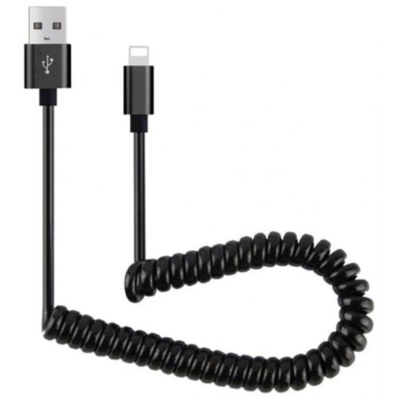 1M Flexible Elastic Stretch Usb Charging Spring Cable For Iphone Black