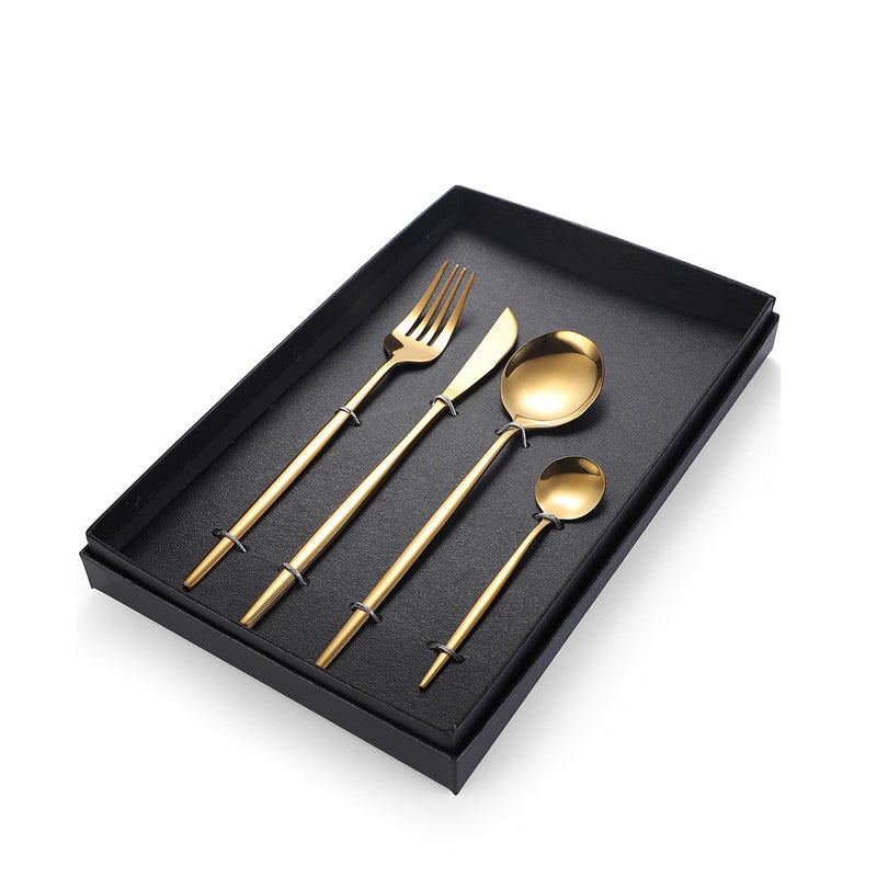 4Pcs Stainless Steel Tableware Cutlery Set Gold Knife Fork Spoon With Gift Box