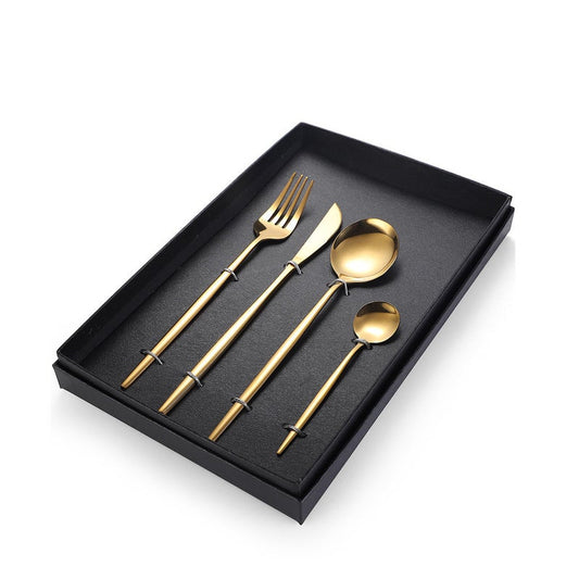 4Pcs Stainless Steel Tableware Cutlery Set Gold Knife Fork Spoon With Gift Box