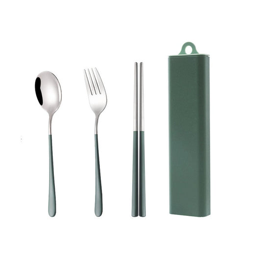 Dinnerware Set Stainless Steel Chopsticks Spoon Fork With Box Travel Lunch Student Utensil