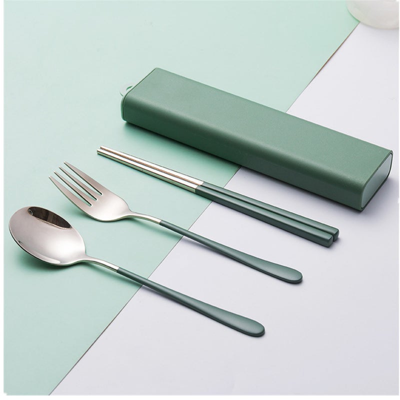 Dinnerware Set Stainless Steel Chopsticks Spoon Fork With Box Travel Lunch Student Utensil