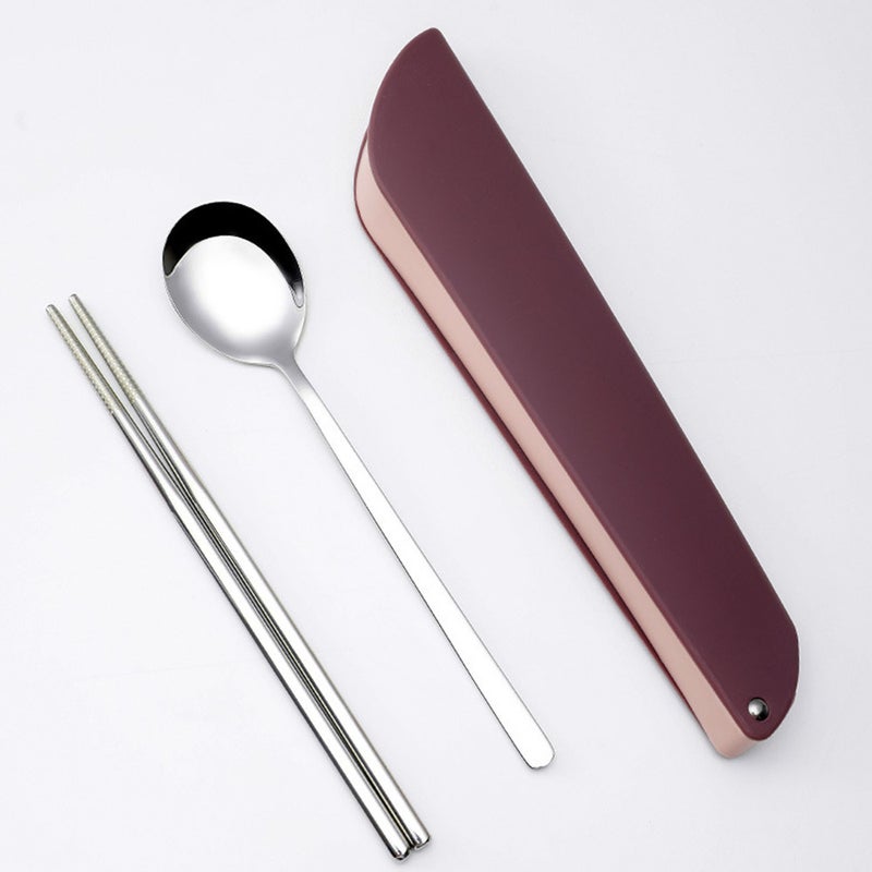 Stainless Steel Chopsticks Spoon Dinnerware Set Non-Slip Long Handle With Storage Box