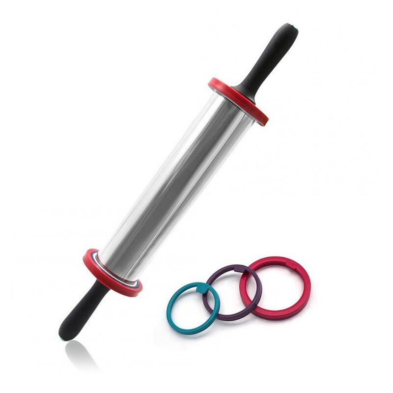 Stainless Steel Rolling Pin Dough Roller With 3 Removable Thickness Ring