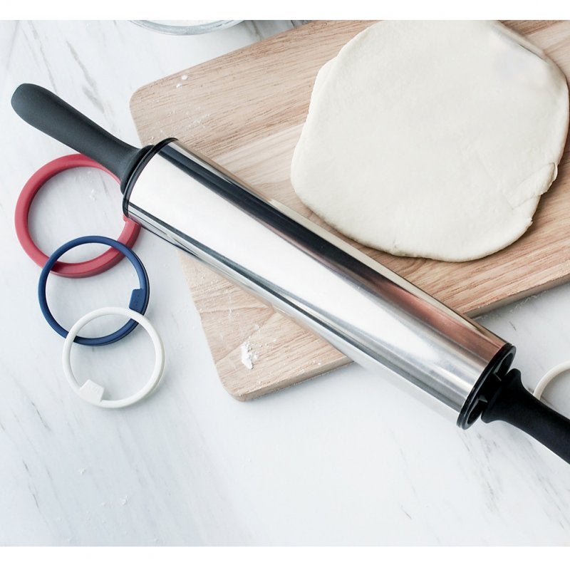 Stainless Steel Rolling Pin Dough Roller With 3 Removable Thickness Ring