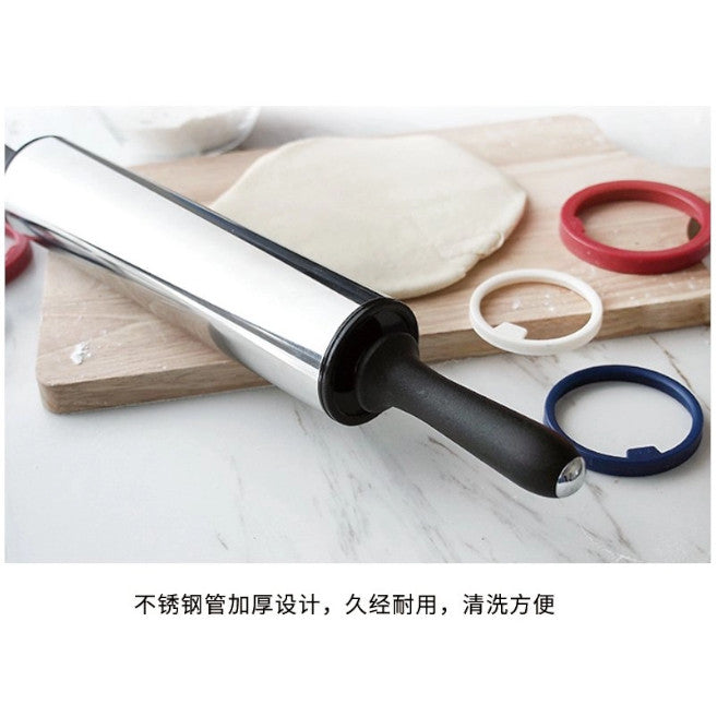 Stainless Steel Rolling Pin Dough Roller With 3 Removable Thickness Ring