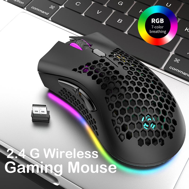 2.4Ghz Wireless Gaming Mouse Rechargeable With Rgb Light Effect 3 Dpi Hollowed Out Honeycomb Mice For Pc