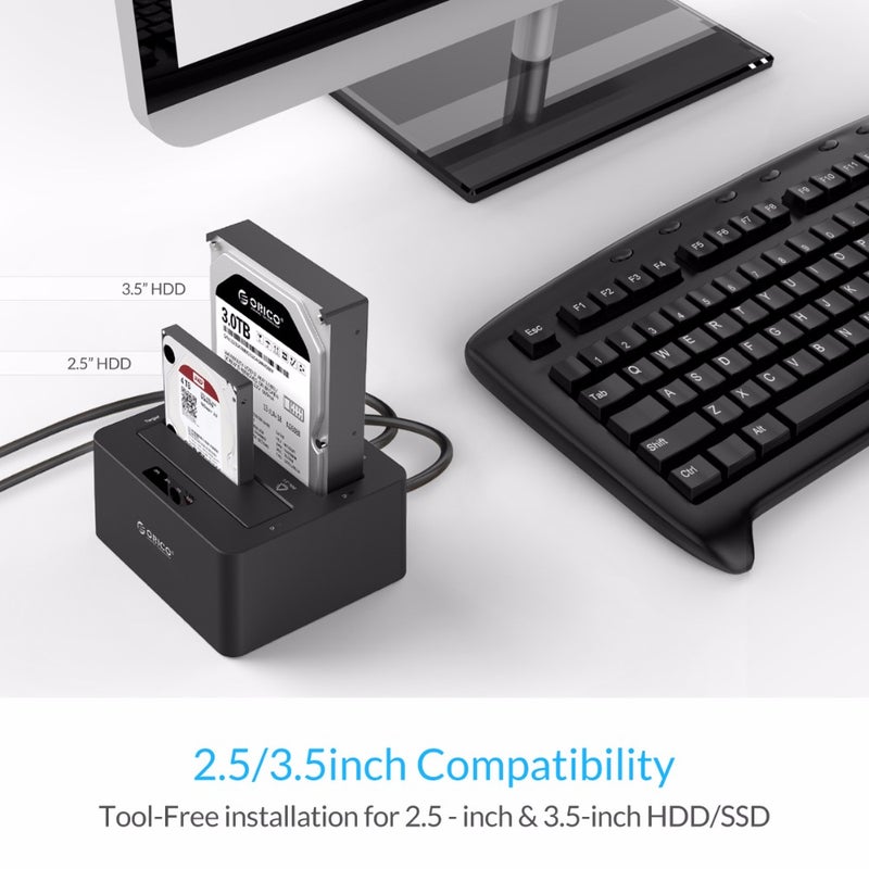 2 Bay Sata To Usb3.0 External Hard Drive Docking Station Hdd Enclosure Black