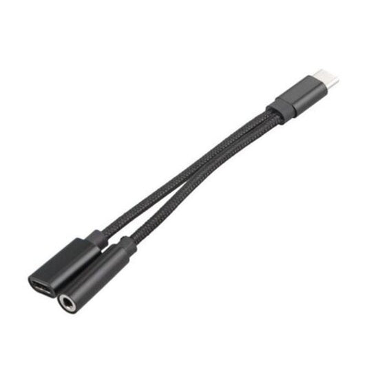 2 In 1 Usb 3.1 Type C Charger 3.5 Mm Audio Headphone Jack Adapter Cable Black