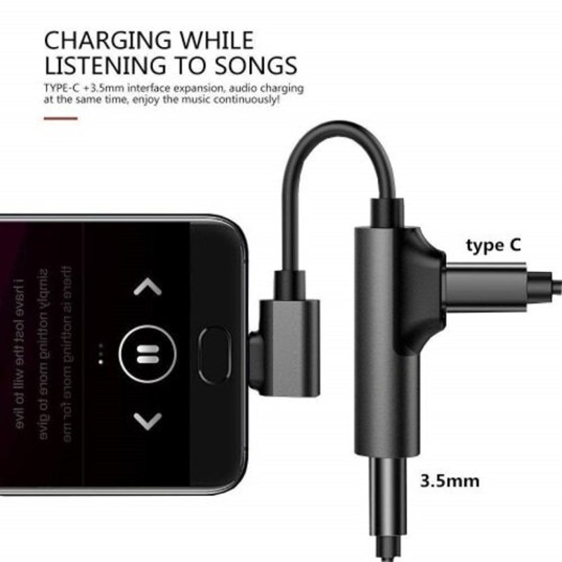 2 In 1 Usb Type C To 3.5Mm Headphone Jack Adapter For Samsung / Huawei Xiaomi Black