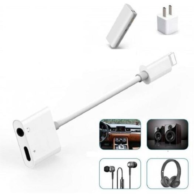 2 In1 3.5Mm Headphone Audio Jack Charger Adapter For Iphone X / 8 Plus 7 White