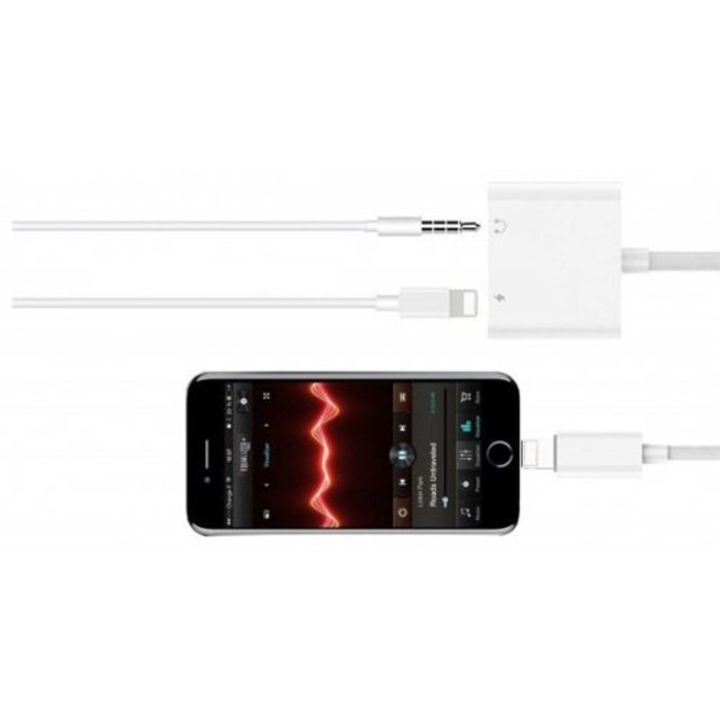 2 In1 3.5Mm Headphone Audio Jack Charger Adapter For Iphone X / 8 Plus 7 White