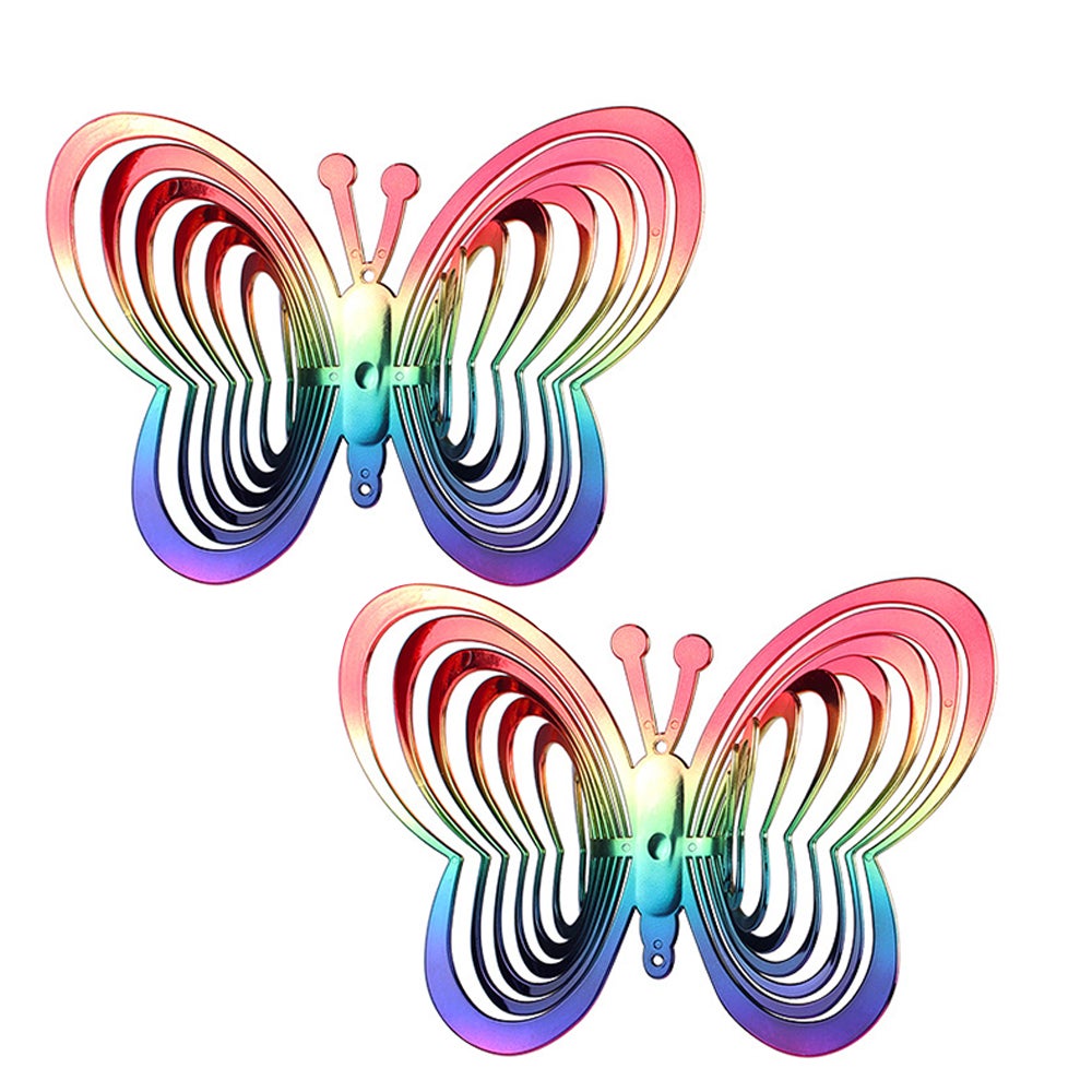 2 Pcs Bird Repeller Butterfly Wind Spinner Garden Yard Hanging Ornament Gradient Colorful Home Decor