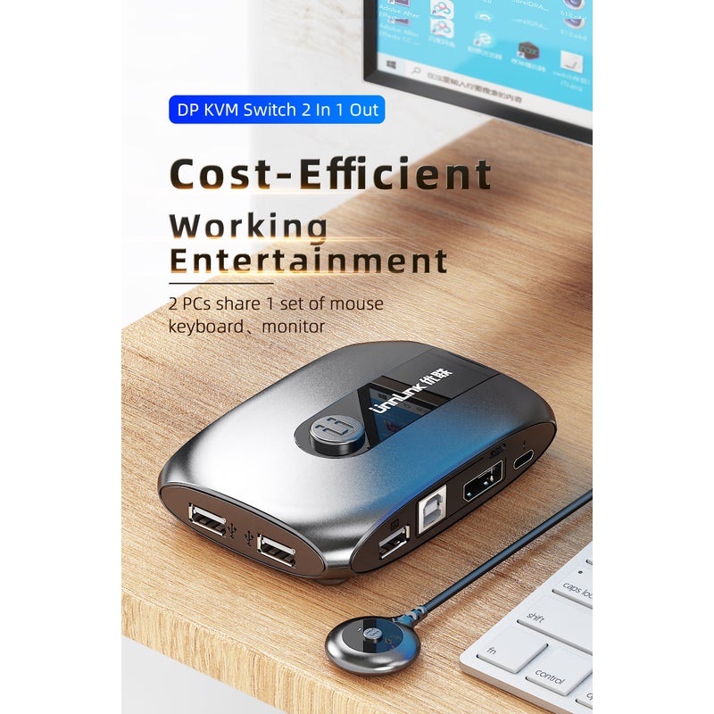2 Ports Dp Kvm Switch Displayport With Extender 4K60 Usb Share Monitor Printer Keyboard Mouse For Pc Computers Laptops
