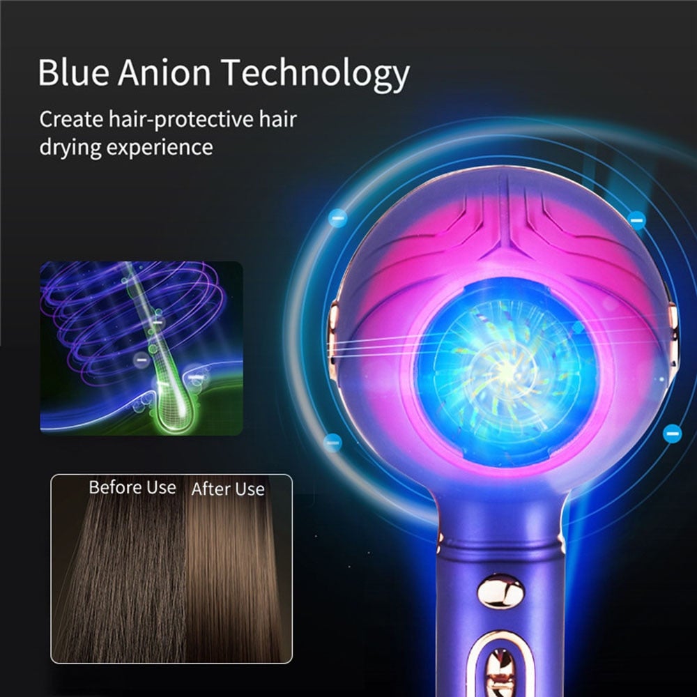 2000W Hair Dryer Salon Negative Ionic Blow Diffuser Nozzle Speed 3 Heat Settings