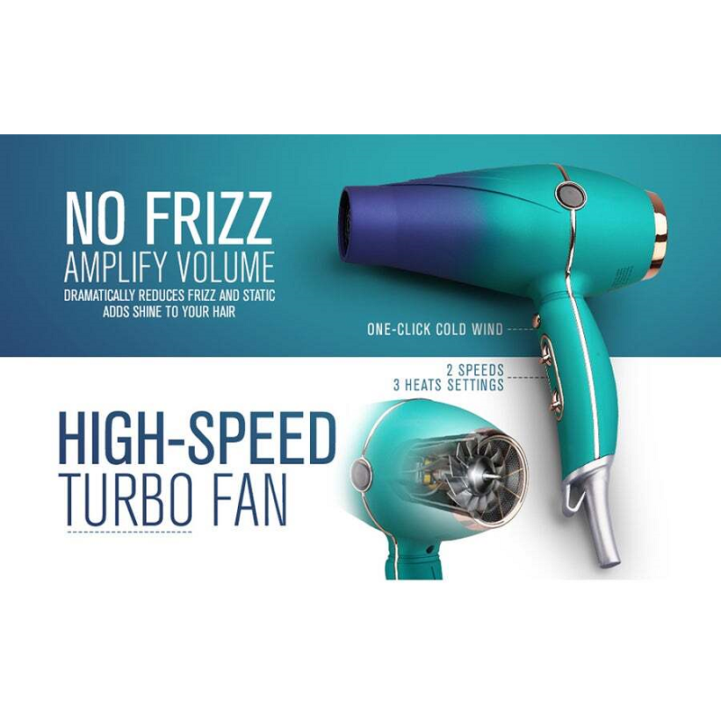 2000W Hair Dryer Salon Negative Ionic Blow Diffuser Nozzle Speed 3 Heat Settings