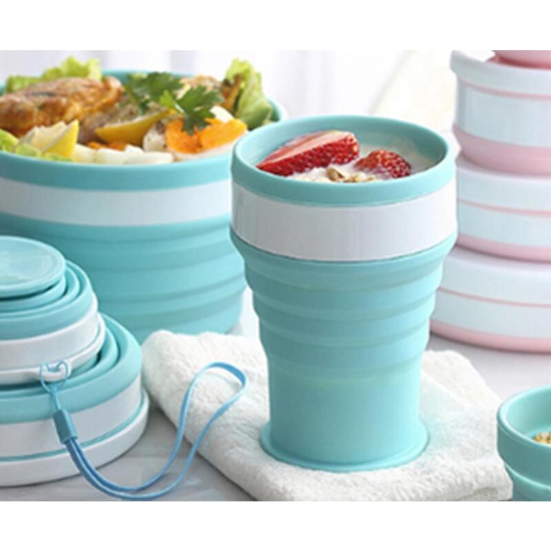 200Ml Silicone Folding Cup Set Water Outdoor Student Practical Coffee Mug Plastic Blue