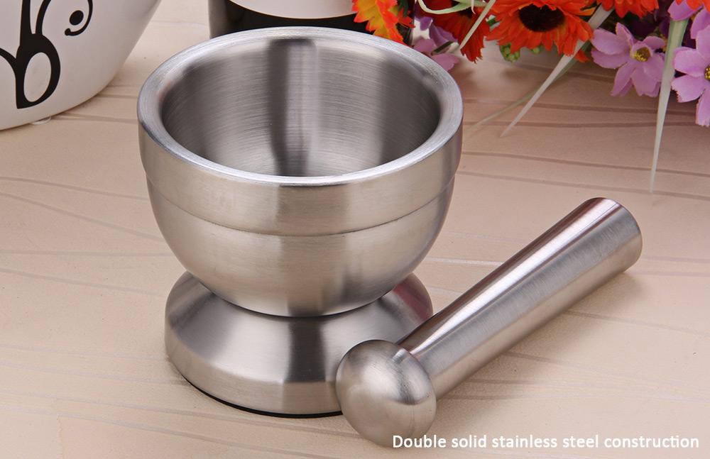 Stainless Steel Mortar Pestle Manual Herb Grinder Kitchen Utensil