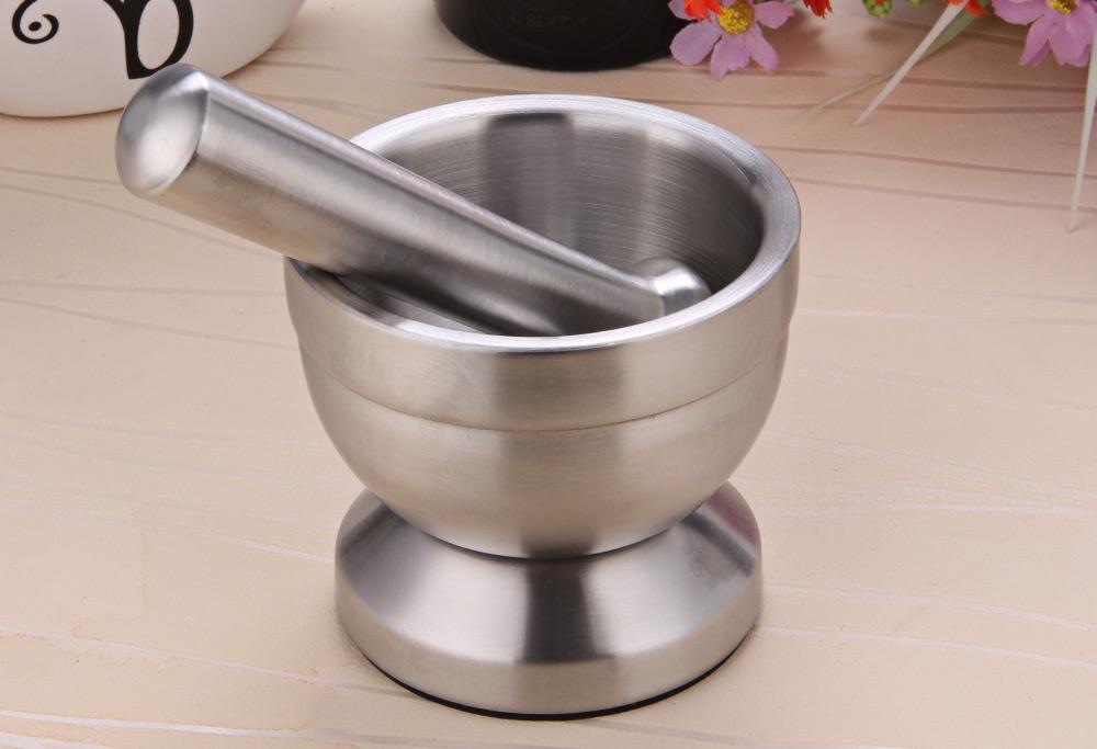 Stainless Steel Mortar Pestle Manual Herb Grinder Kitchen Utensil