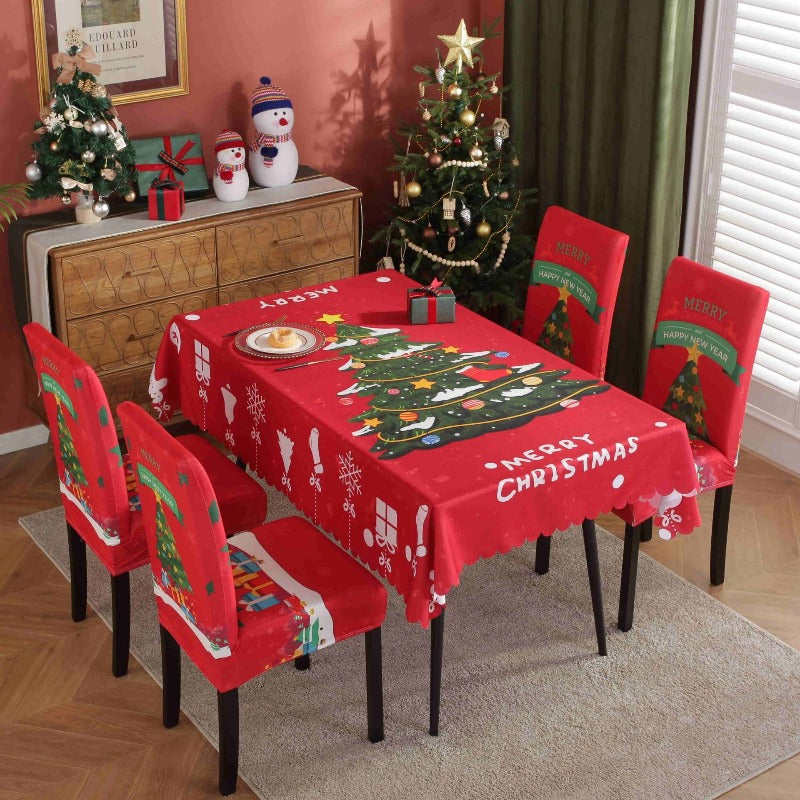 Printed Festive Christmas Table Cloths Chair Covers Party Decorations