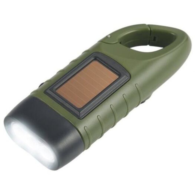 Rechargeable Led Flashlight Hand Crank Dynamo Solar Powered Torch Outdoor Jungle Green