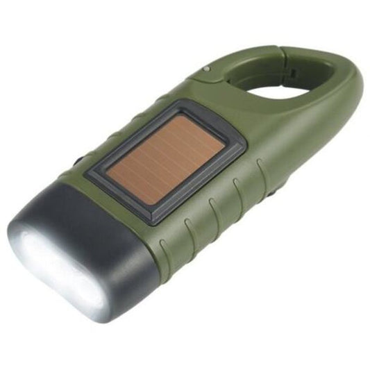 Rechargeable Led Flashlight Hand Crank Dynamo Solar Powered Torch Outdoor Jungle Green