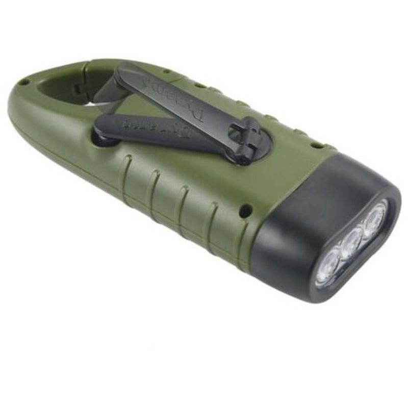 Rechargeable Led Flashlight Hand Crank Dynamo Solar Powered Torch Outdoor Jungle Green