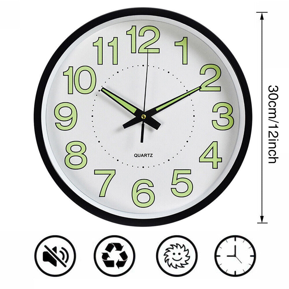 30Cm Glow In The Dark Luminous Wall Clock Home Decor