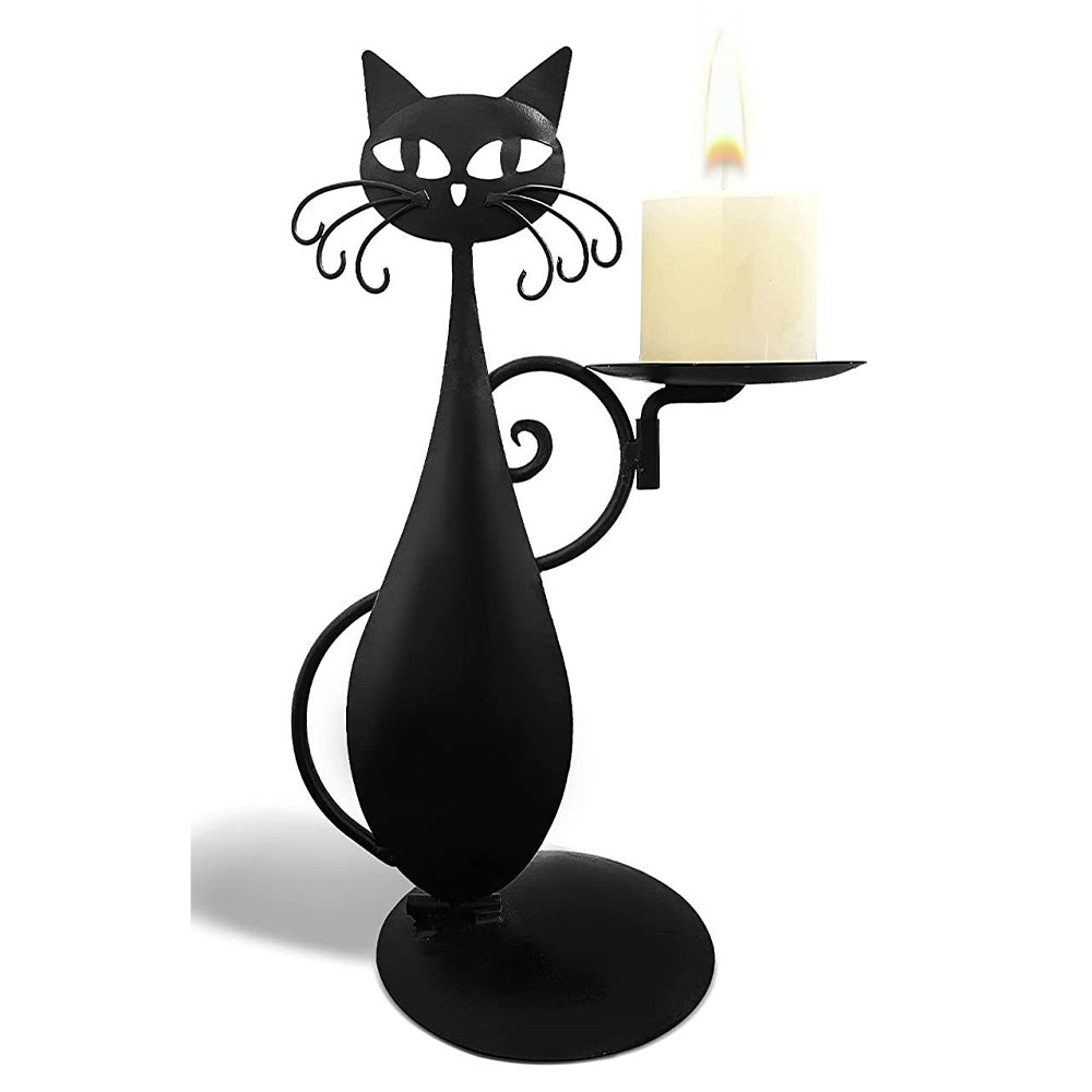 Black Cat Candle Holder Pillar Candles Led Flameless