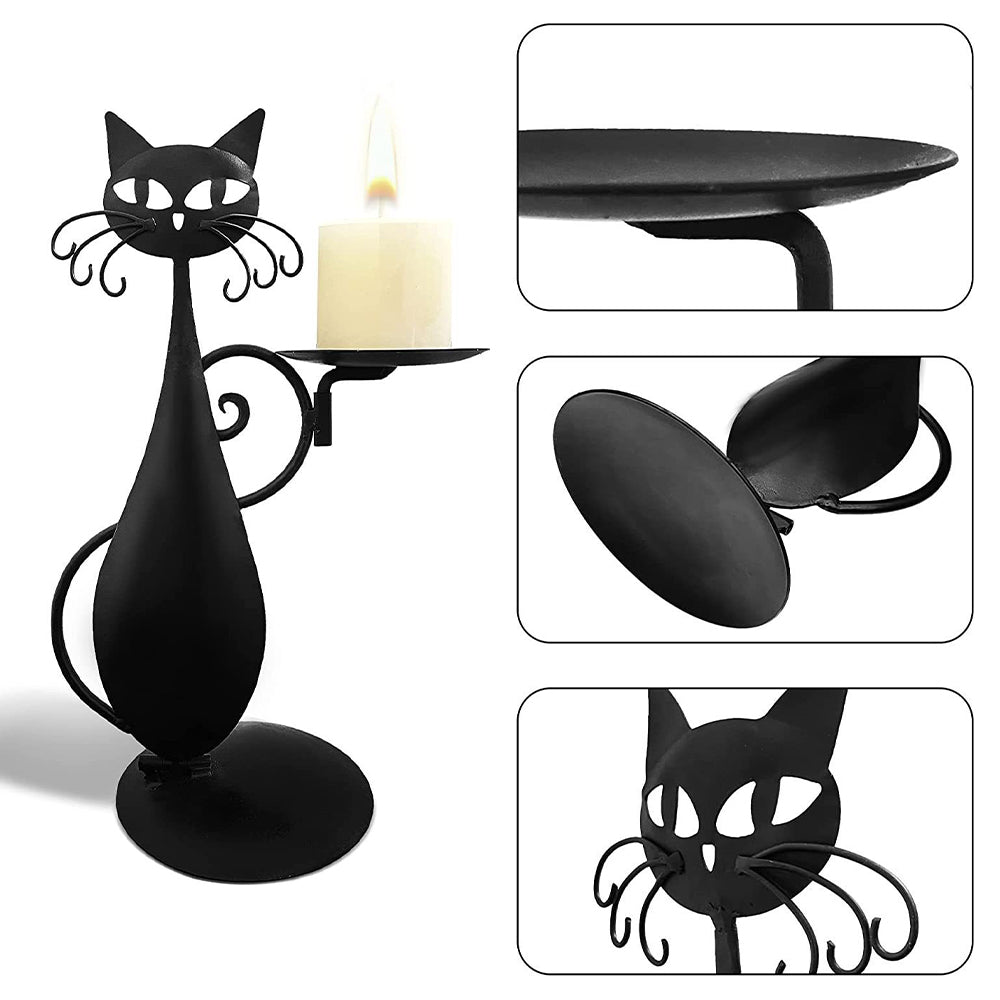 Black Cat Candle Holder Pillar Candles Led Flameless
