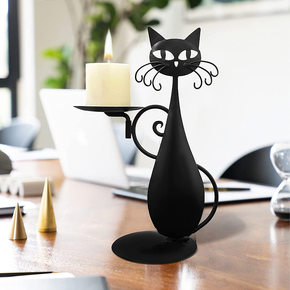Black Cat Candle Holder Pillar Candles Led Flameless