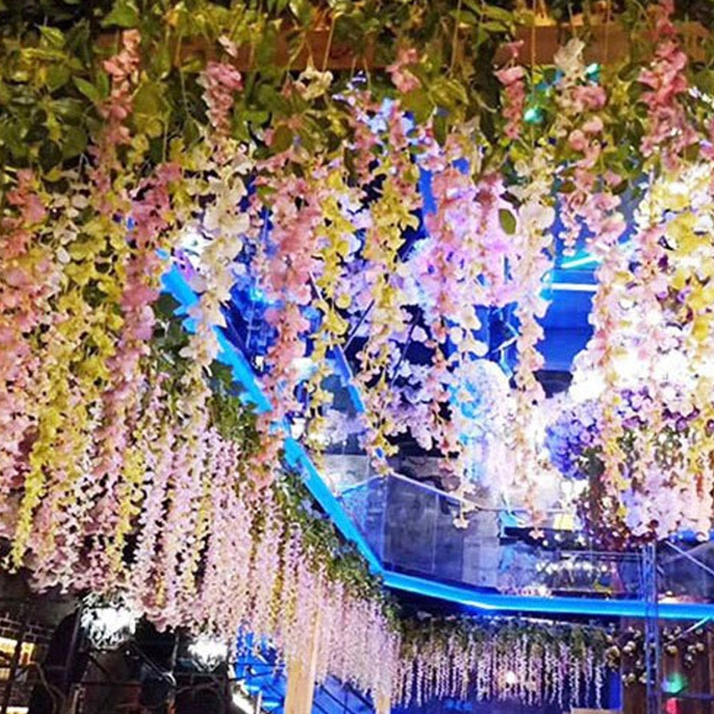 12Pcs Artificial Hanging Silk Garland Vine Flowers Garden Decoration