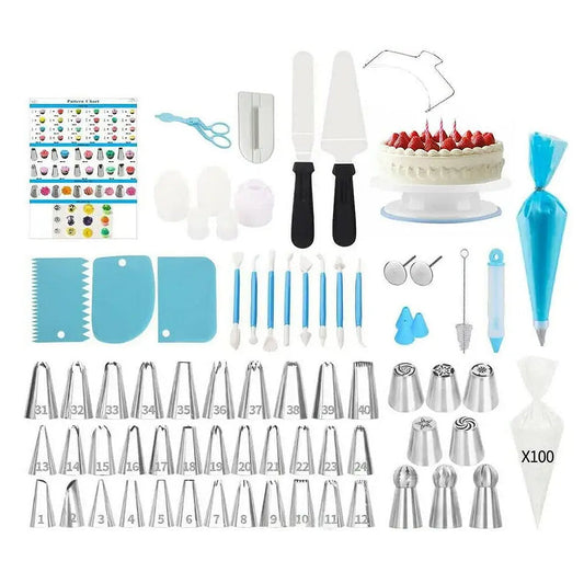 170Pcs Cake Decorating Kit Turntable Flower Piping Nozzles