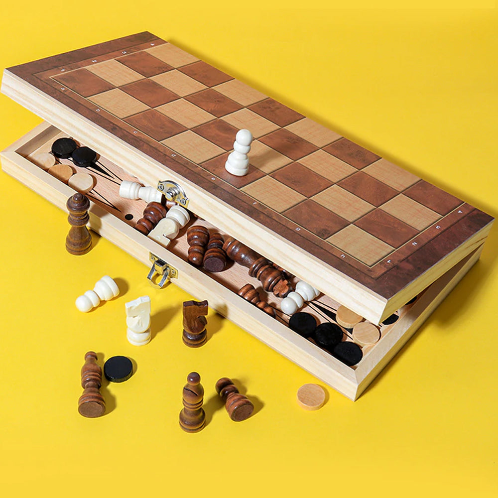 3-In-1 Large Folding Chessboard Checkers Gaming Set