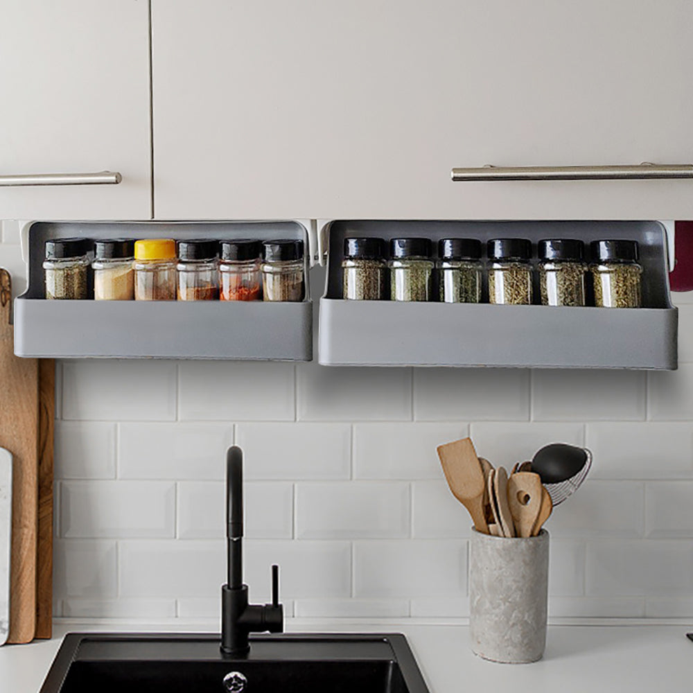 Under-Shelf Spice Rack 6 Seasoning Bottles Kitchen Cabinet Organiser