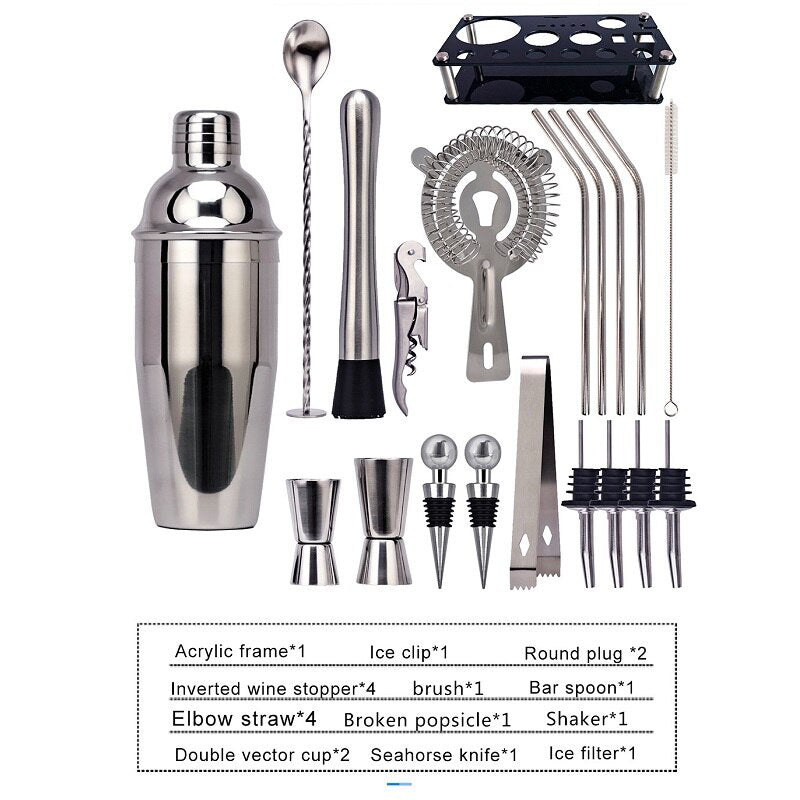 20Pcs 750Ml Cocktail Shaker Set Stainless Steel Bartending Kit