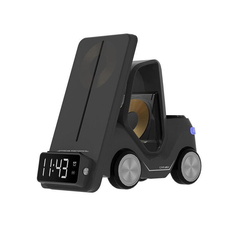 3 In 1 Fast Charging Wireless Charger With Digital Clock Display-Type-C Plugged-In