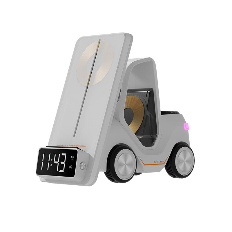 3 In 1 Fast Charging Wireless Charger With Digital Clock Display-Type-C Plugged-In