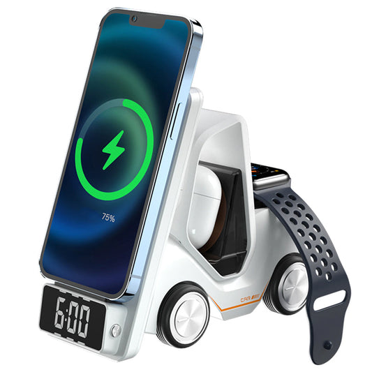 3 In 1 Fast Charging Wireless Charger With Digital Clock Display-Type-C Plugged-In