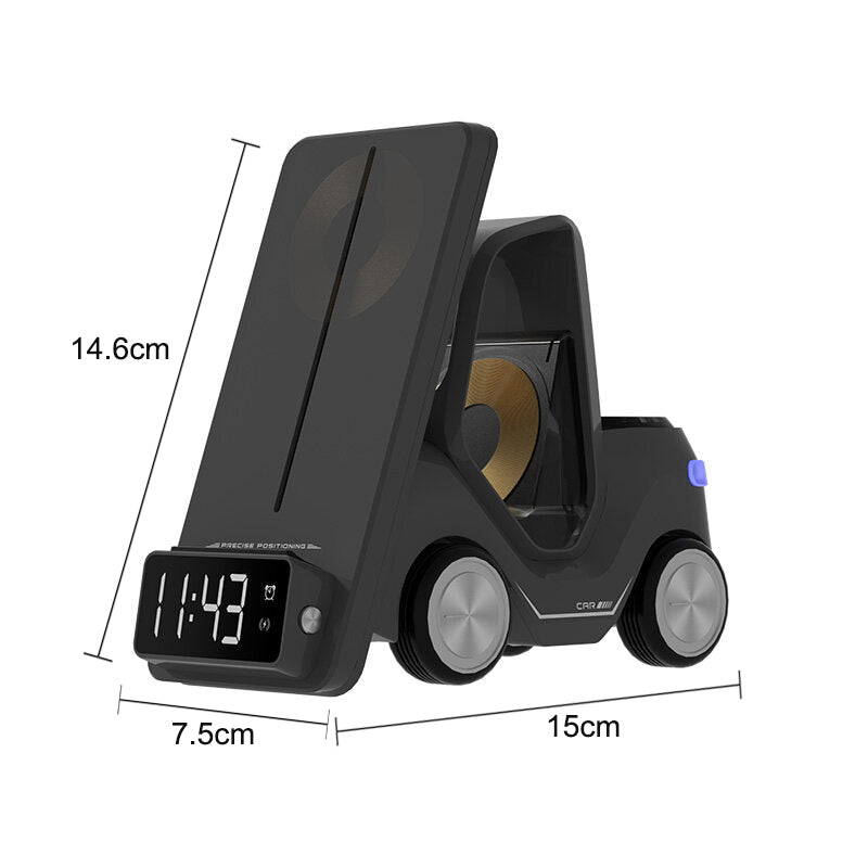 3 In 1 Fast Charging Wireless Charger With Digital Clock Display-Type-C Plugged-In
