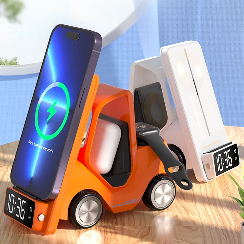 3 In 1 Fast Charging Wireless Charger With Digital Clock Display-Type-C Plugged-In