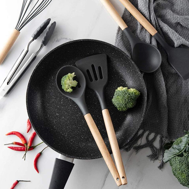 12Pcs Heat-Resistant Silicone And Wood Kitchen Cooking Utensil Set