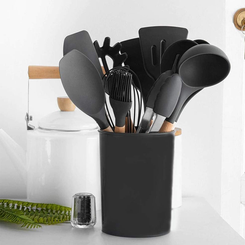 12Pcs Heat-Resistant Silicone And Wood Kitchen Cooking Utensil Set